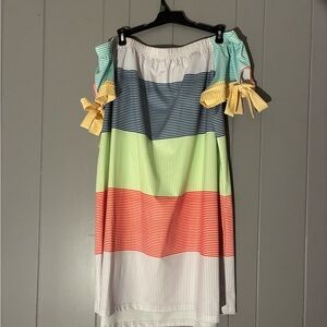 Striped Off-Shoulder or on Dress with Bow Details